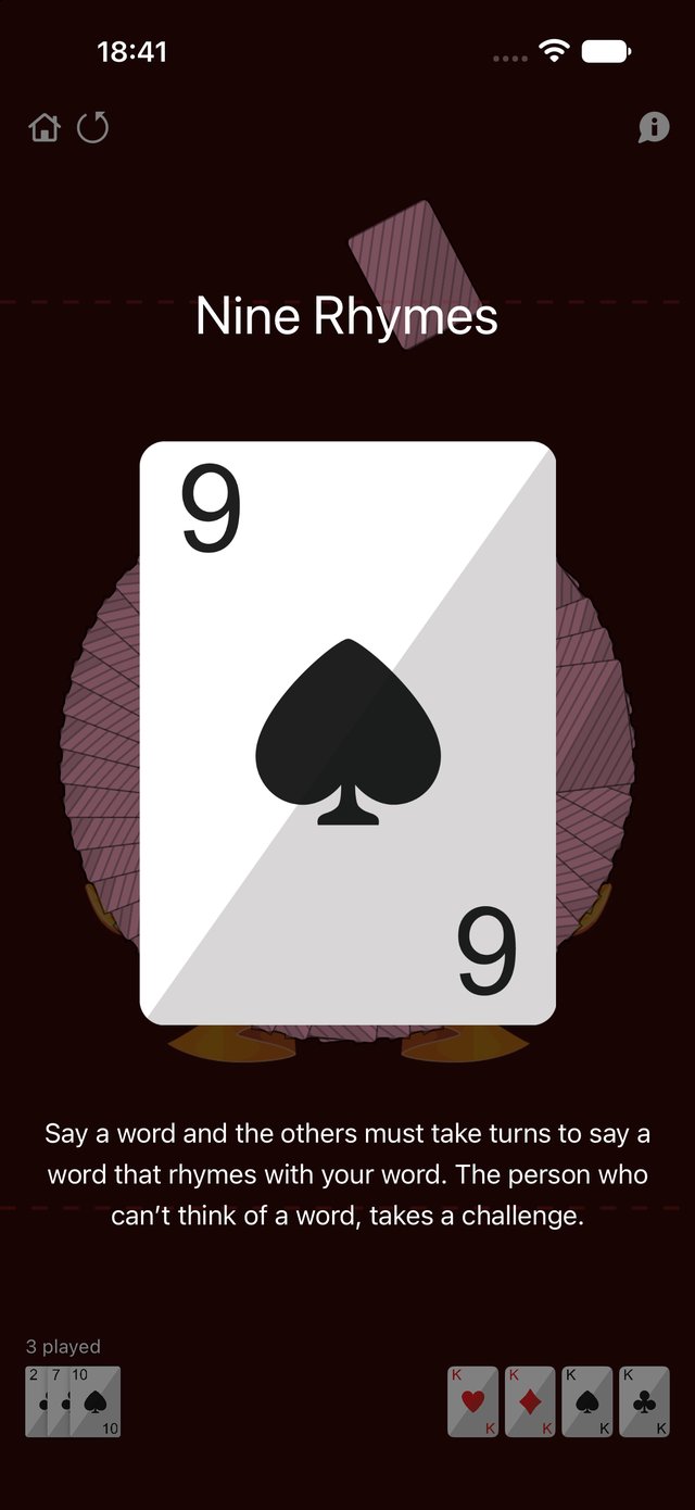 แอป King's Cup — การ์ดชาเลนจ์ Nine Rhymes