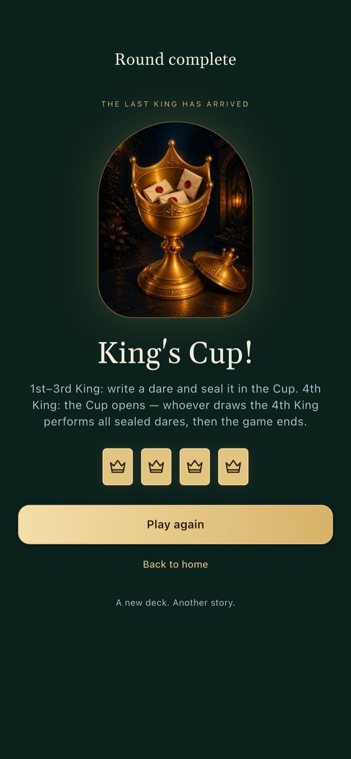 Round complete screen when the fourth King is drawn
