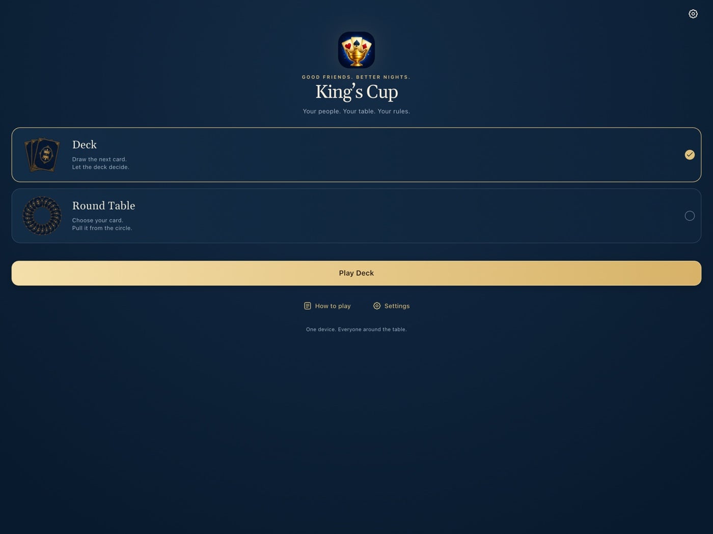 King's Cup redesigned experience on iPad.